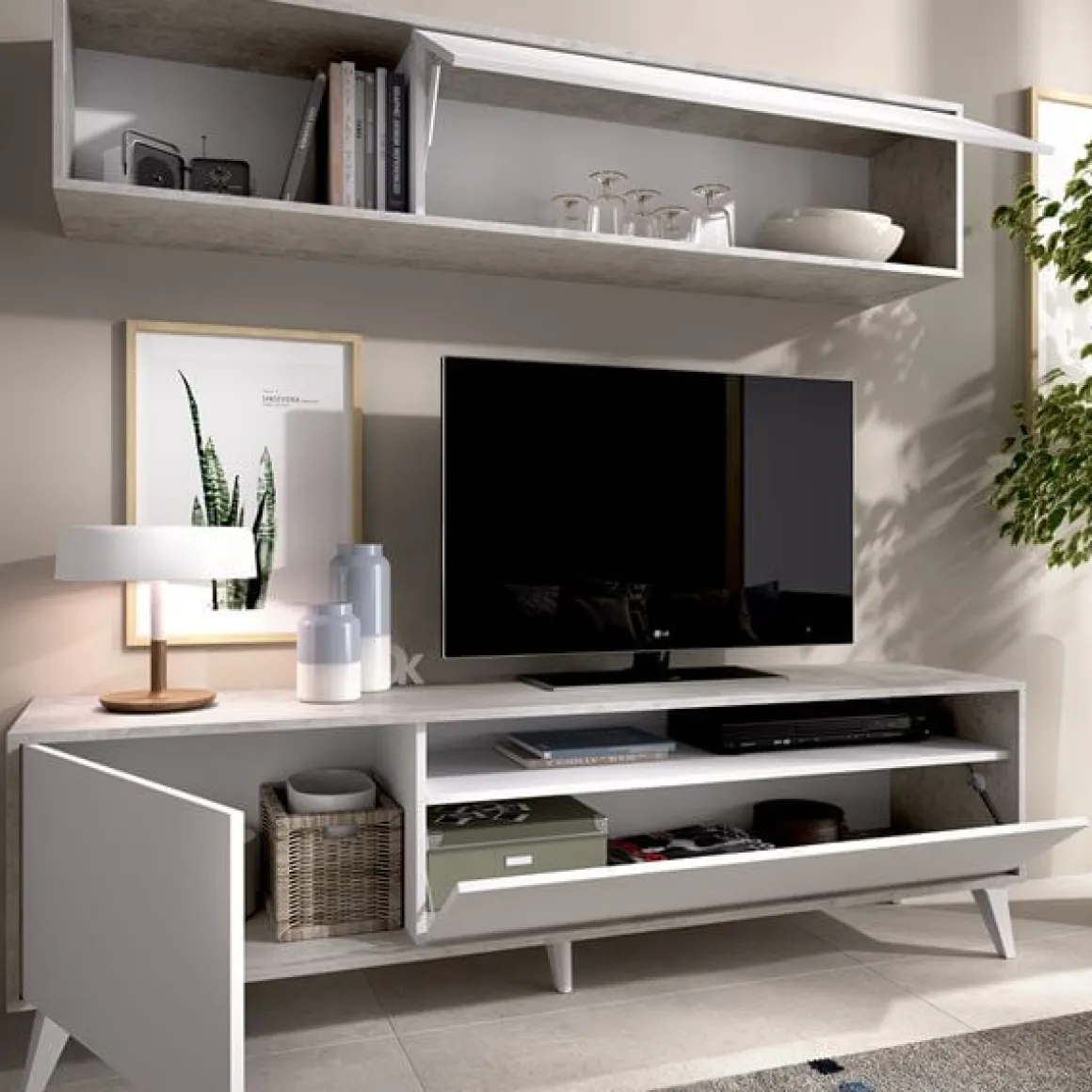 Composición de salón Bonn con módulo alto y mueble de TV
