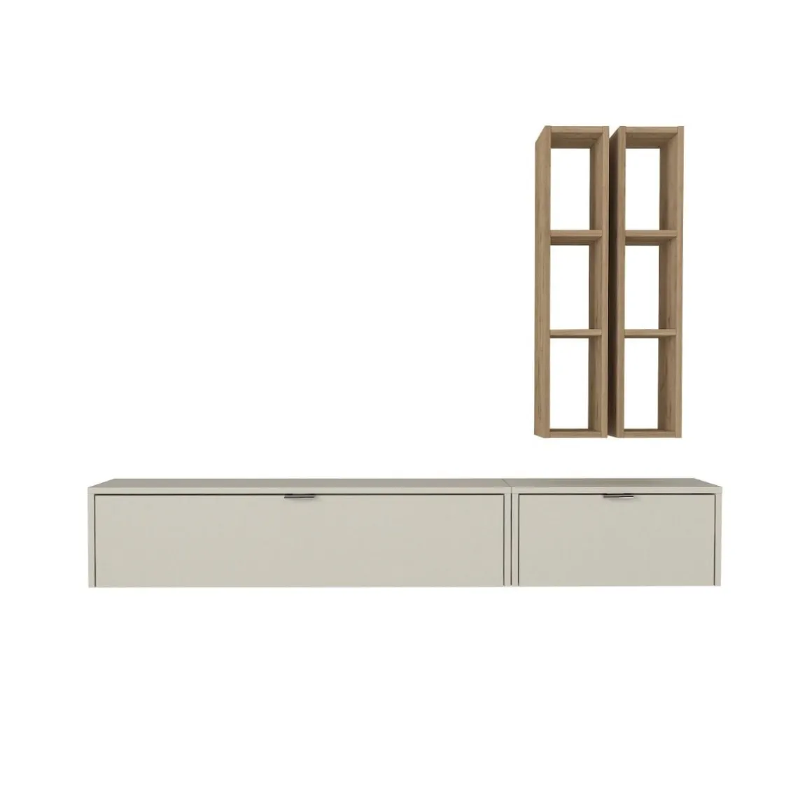 Composición de salón Edgar 2 módulos y 2 estantes de pared blanco/natural