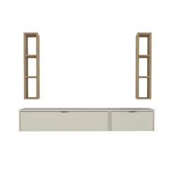 Composición de salón Edgar 2 módulos y 2 estantes de pared blanco/natural