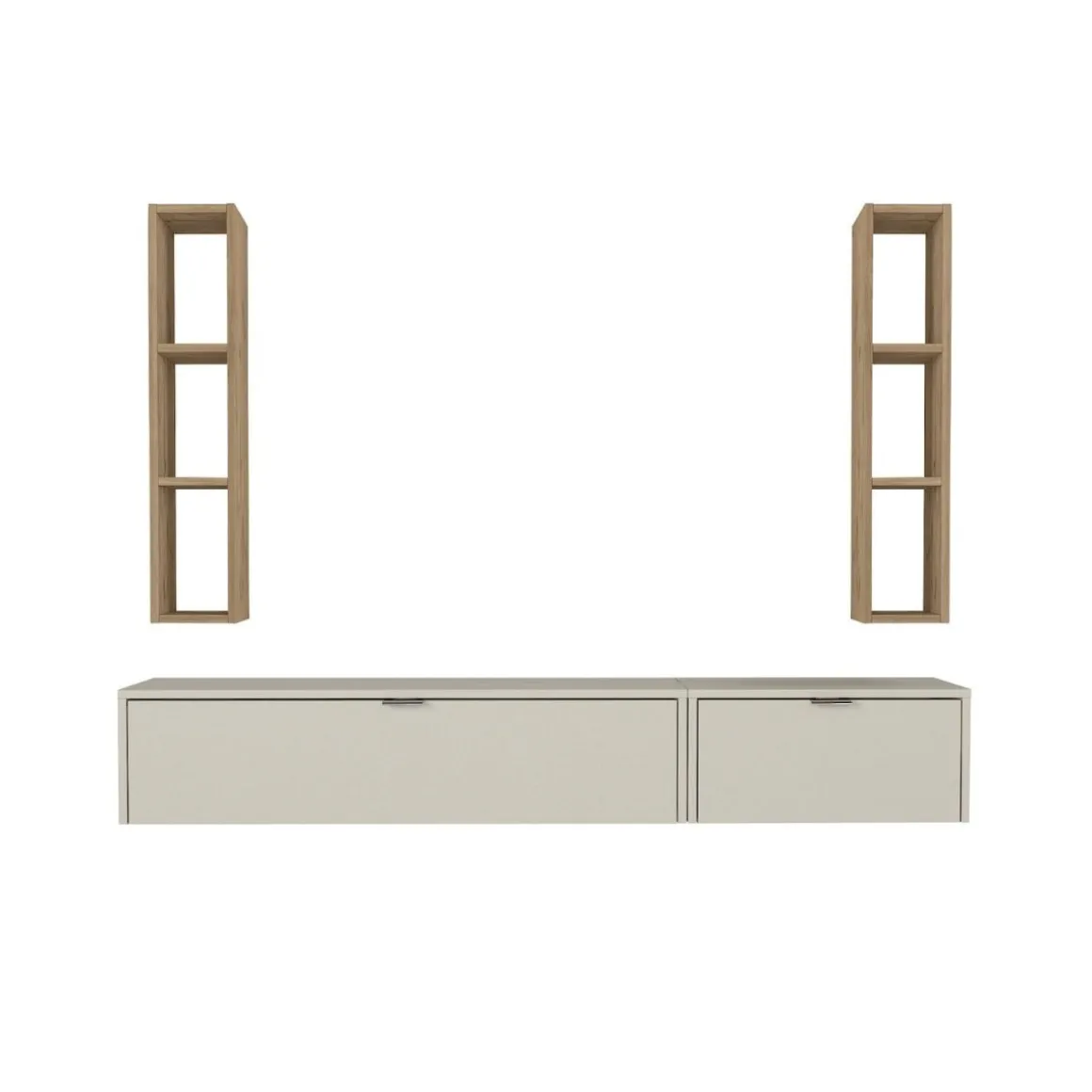 Composición de salón Edgar 2 módulos y 2 estantes de pared blanco/natural