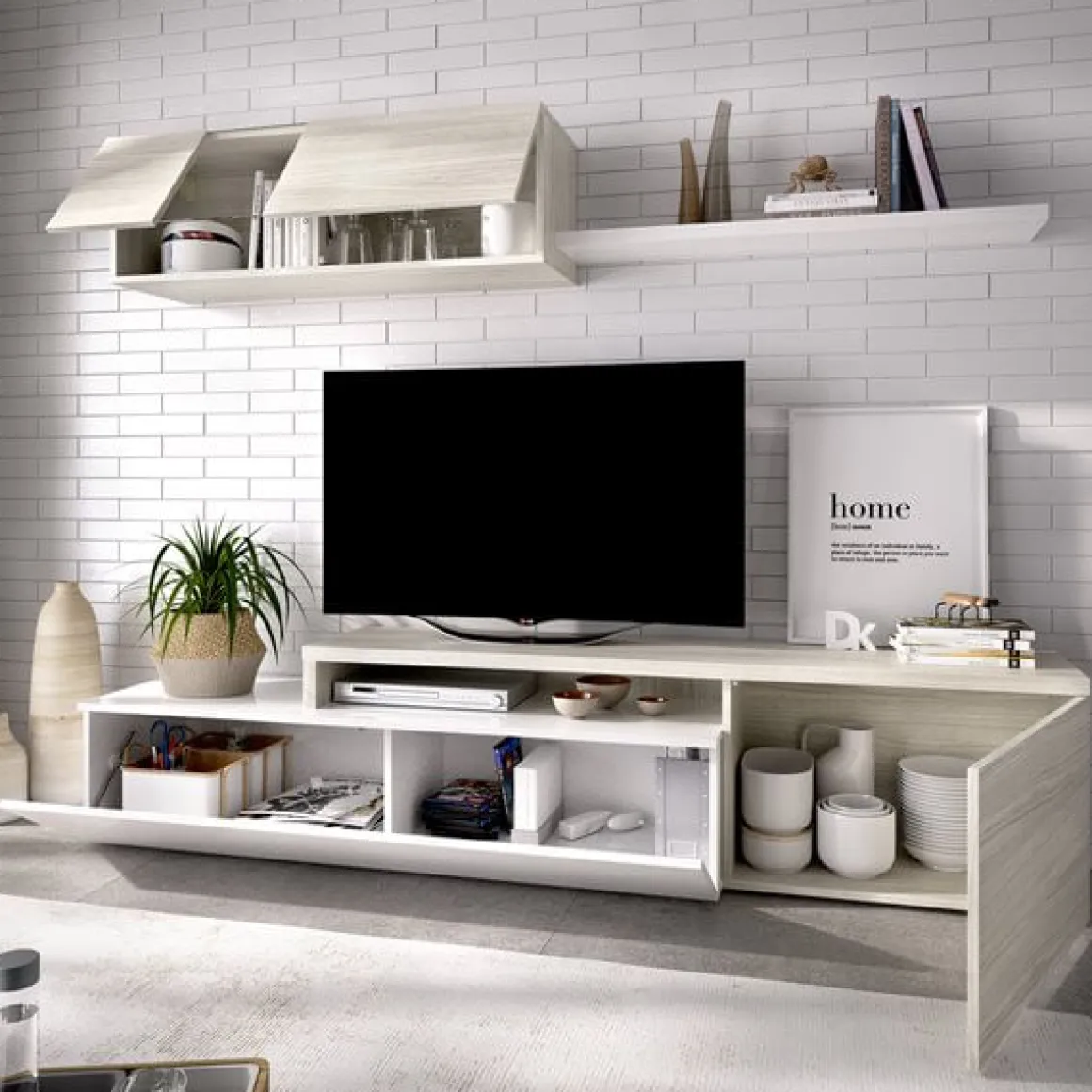 Composición de salón Elle con módulo alto y mueble de TV