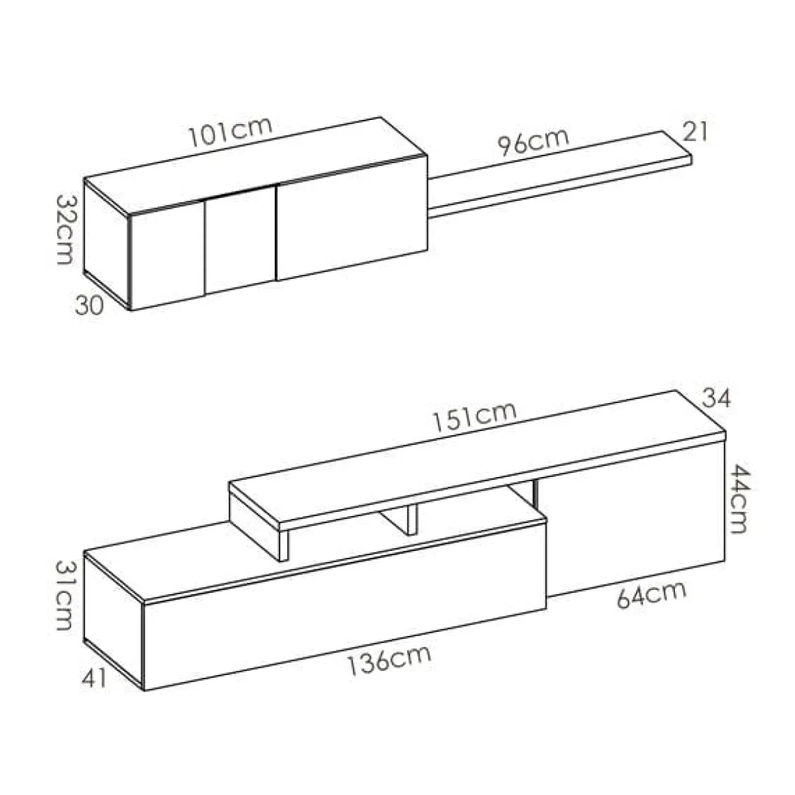 Composición de salón Elle con módulo alto y mueble de TV