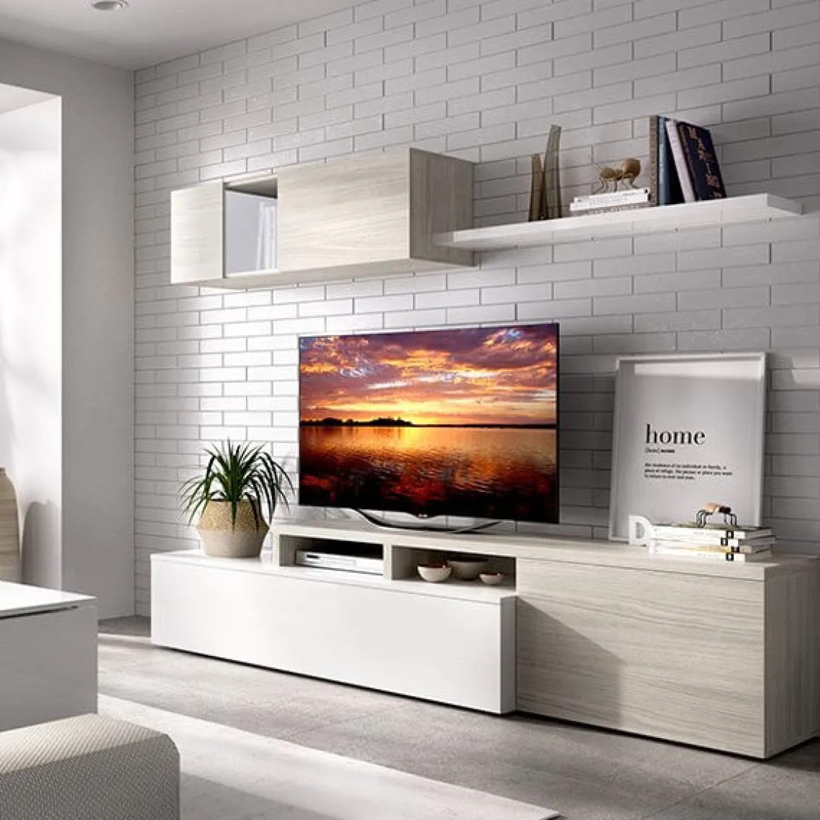 Composición de salón Elle con módulo alto y mueble de TV
