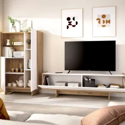 Composición de salón Ka mueble de TV y aparador blanco/natural