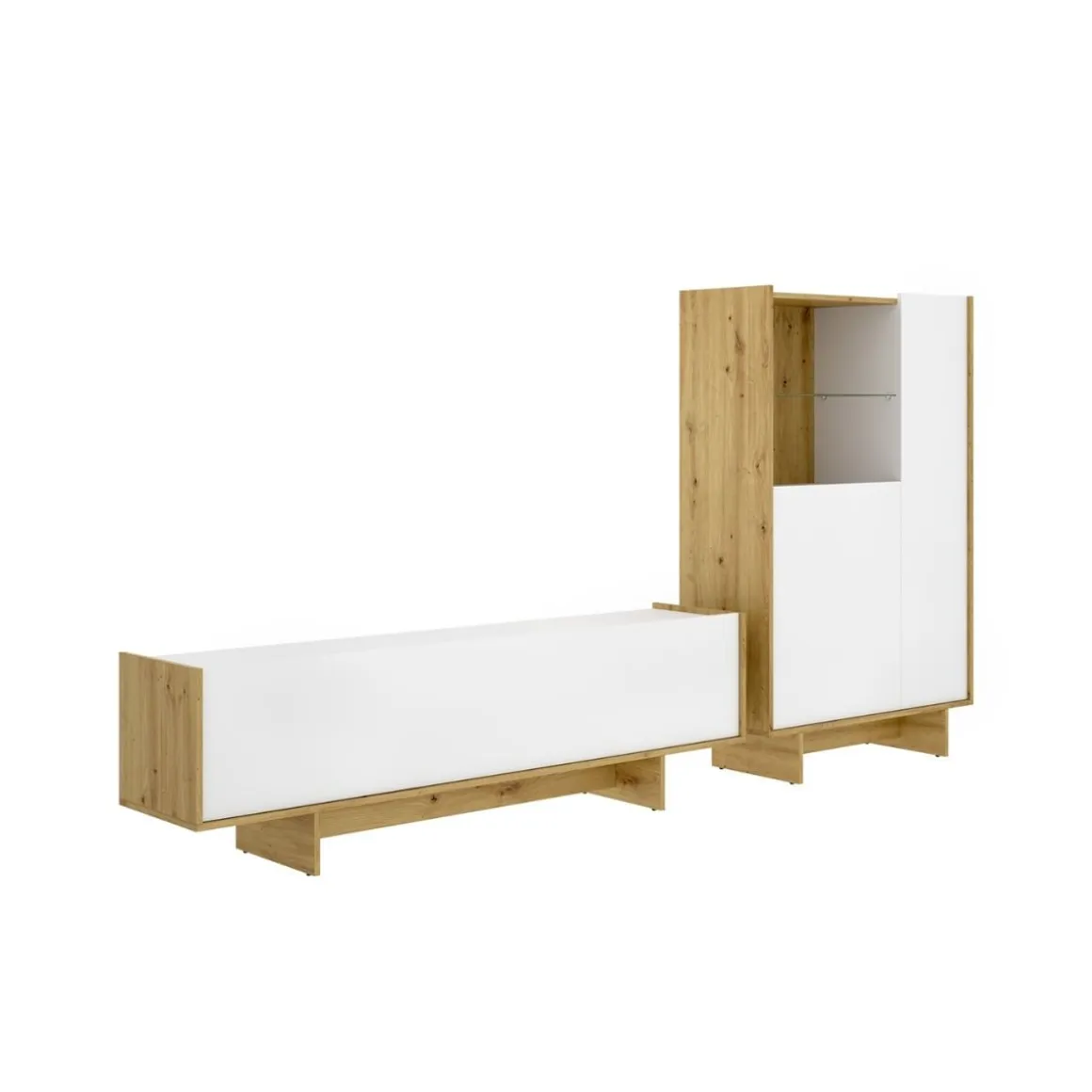 Composición de salón Ka mueble de TV y aparador blanco/natural