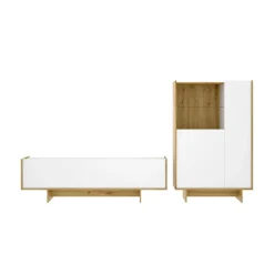 Composición de salón Ka mueble de TV y aparador blanco/natural