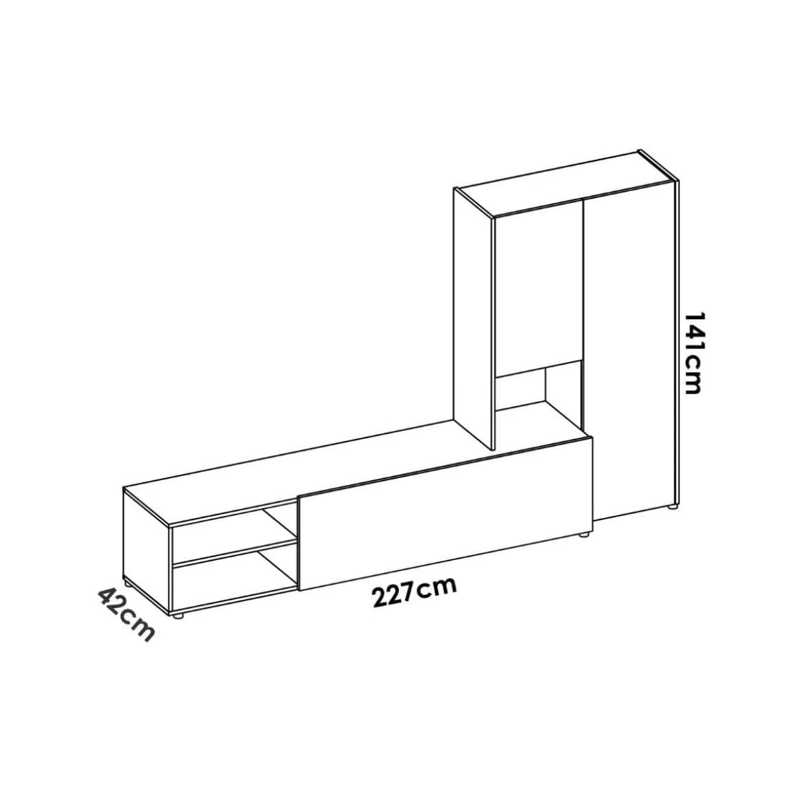 Composición de salón Kei mueble bajo + módulo lateral blanco/natural 227 cm