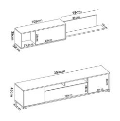 Composición de salón Ken con módulo alto y mueble de TV blanco/natural