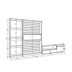 Composición de salón Kroma 3 piezas natural/negro 185,9x322,9x34,6 cm