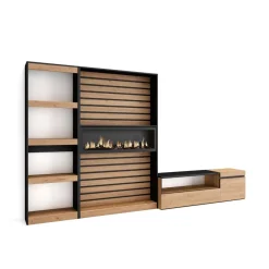 Composición de salón Kroma 3 piezas natural/negro 185,9x322,9x34,6 cm
