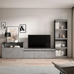 Composición de salón Kroma con estantería lateral derecha 185,9x313,5x34,6 cm