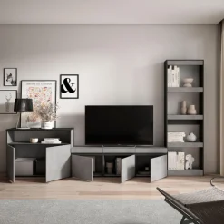 Composición de salón Kroma con estantería lateral derecha 185,9x313,5x34,6 cm