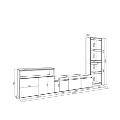 Composición de salón Kroma con estantería lateral derecha 185,9x313,5x34,6 cm