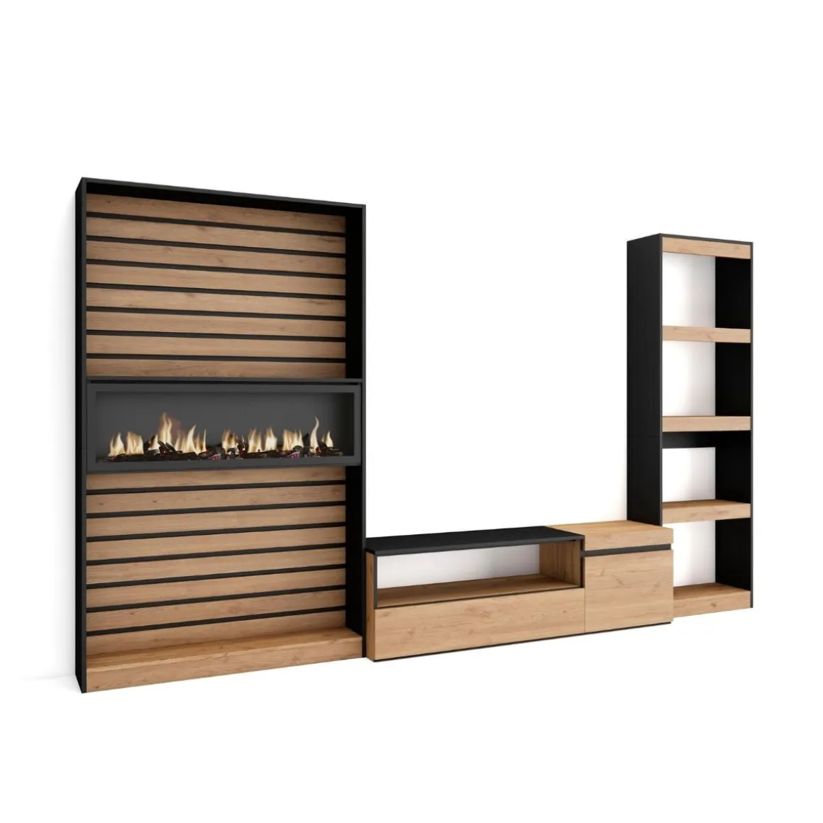 Composición de salón Kroma 3 piezas natural/negro 185,9x322,9x34,6 cm