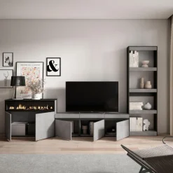 Composición de salón Kroma con chimenea izquierda 185,9x313,5x34,6 cm