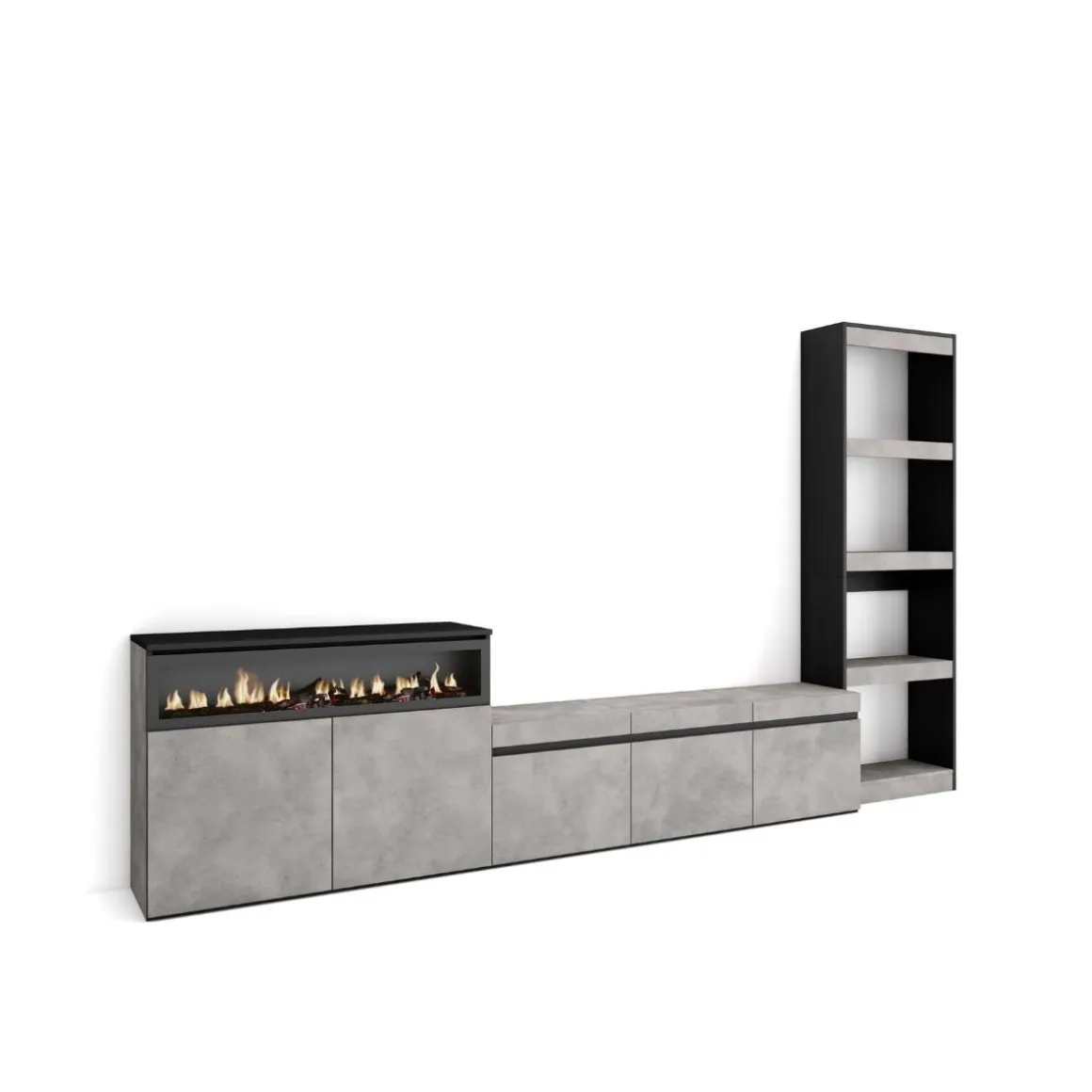Composición de salón Kroma con chimenea izquierda 185,9x313,5x34,6 cm