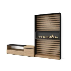 Composición de salón Kroma mueble de TV con chimenea derecha natural/negro 185,9x262,9x34,6 cm