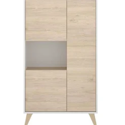 Composición de salón Ness mueble de TV con vitrina blanco/natural