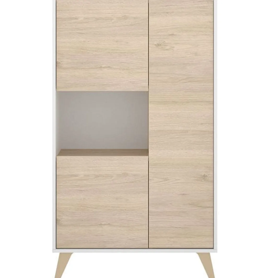 Composición de salón Ness mueble de TV con vitrina blanco/natural