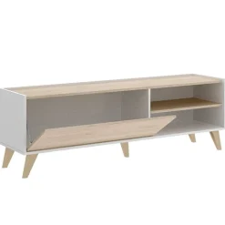Composición de salón Ness mueble de TV con vitrina blanco/natural