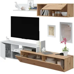 Composición de salón Nexo Plus mueble TV+módulo flotante roble nodi/blanco artik