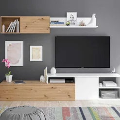 Composición de salón Nexo Plus mueble TV+módulo flotante roble nodi/blanco artik