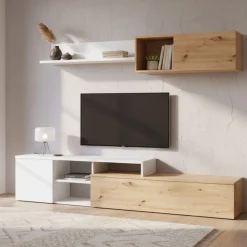 Composición de salón Nexo Plus mueble TV+módulo flotante roble nodi/blanco artik