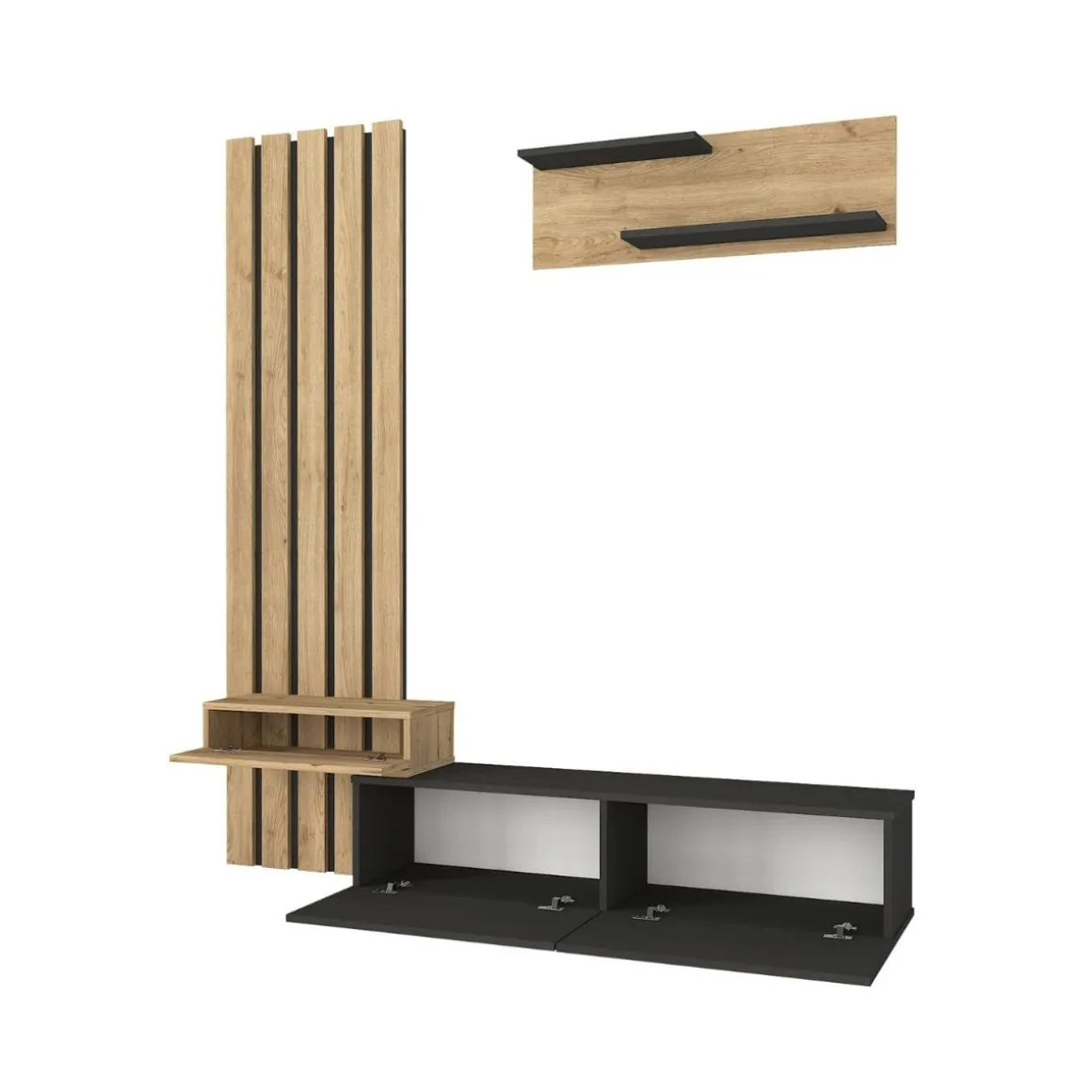 Composición de salón Rosaline mueble de TV con módulo superior natural/antracita