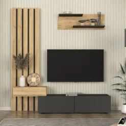 Composición de salón Rosaline mueble de TV con módulo superior natural/antracita
