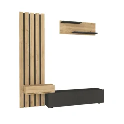 Composición de salón Rosaline mueble de TV con módulo superior natural/antracita