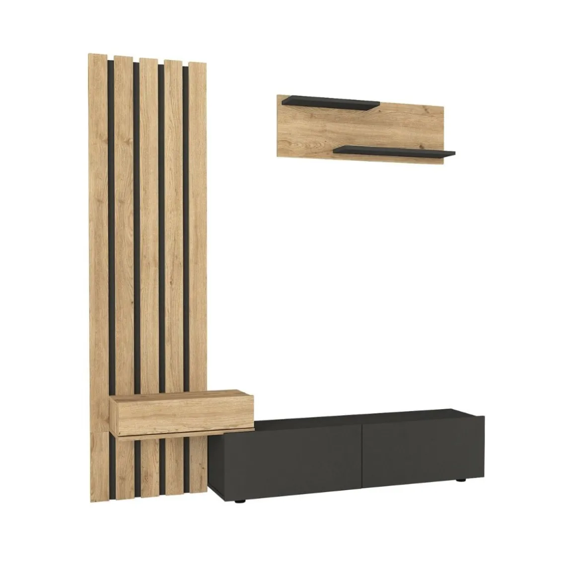 Composición de salón Rosaline mueble de TV con módulo superior natural/antracita