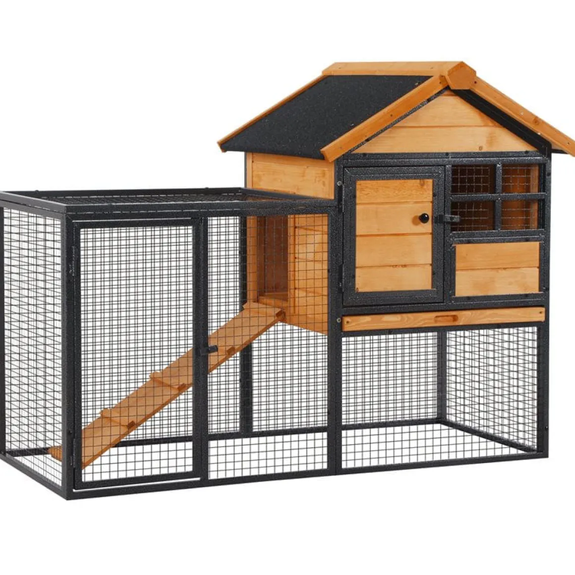 Conejera PawHut 2 niveles con rampa madera/negro 92x122x61 cm