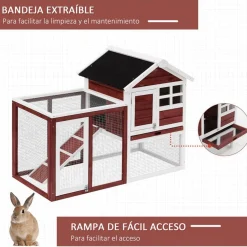 Conejera PawHut 2 niveles con rampa granate 92x122x62,6 cm