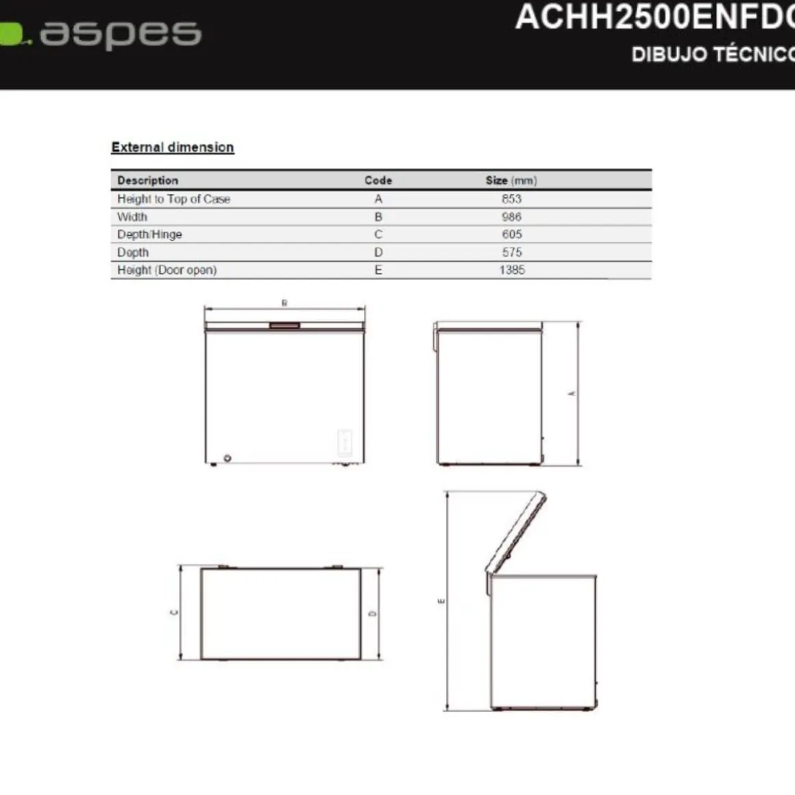 Congelador horizontal Aspes ACHH2500ENFDC 233L No Frost E blanco 98,6 cm