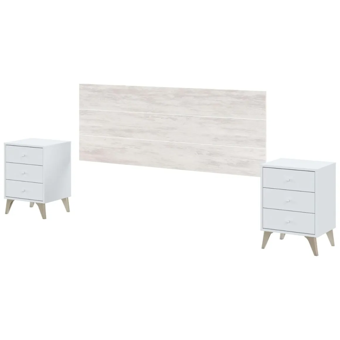 Conjunto cabecero y 2 mesitas Sweet para camas de 135-150 cm blanco velho/artik