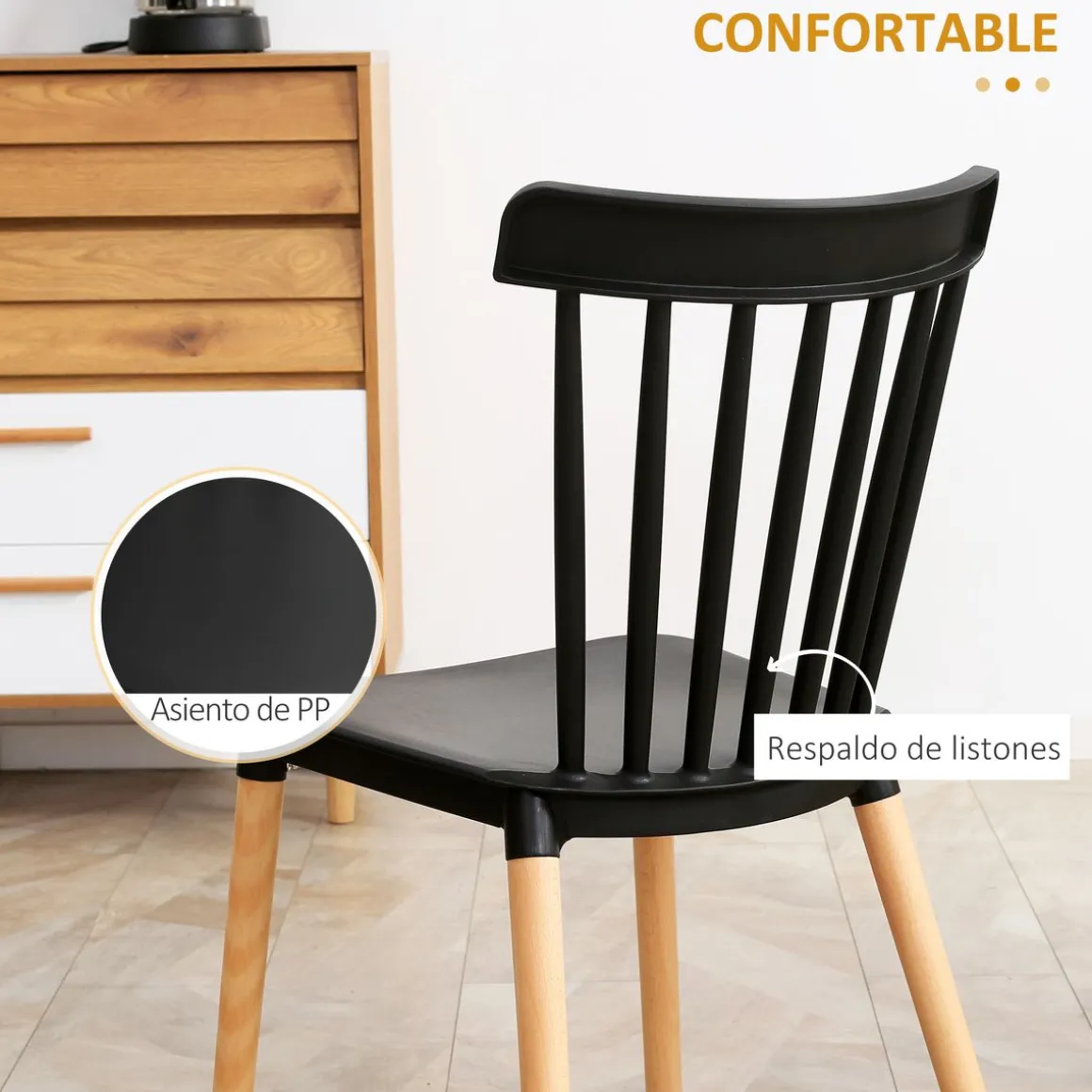 Conjunto de 4 sillas Sagitario Homcom 120kg blanco/natural