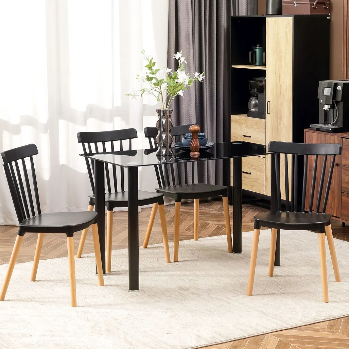 Conjunto de 4 sillas Sagitario Homcom 120kg blanco/natural