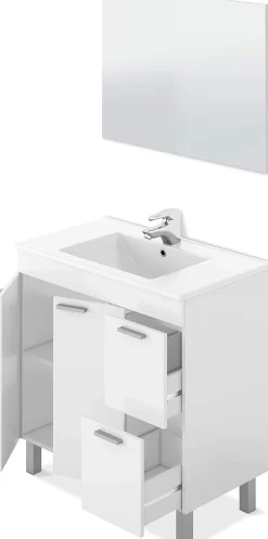 Conjunto de baño Aktiva con espejo y lavabo blanco 80 cm