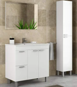 Conjunto de baño Aktiva con espejo y lavabo blanco 80 cm