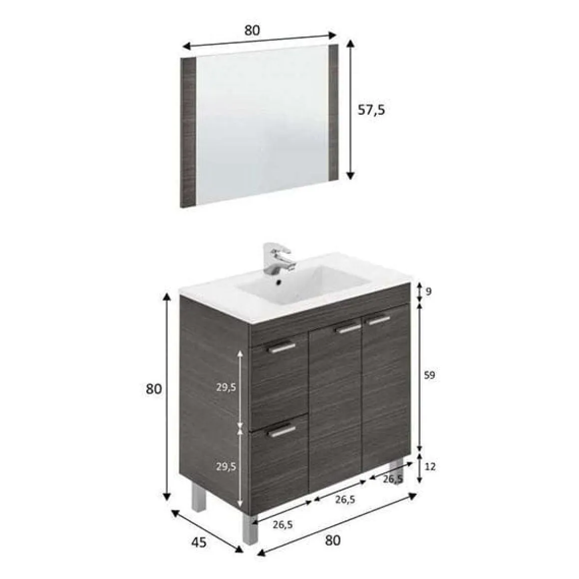 Conjunto de baño Aktiva con espejo y lavabo blanco 80 cm