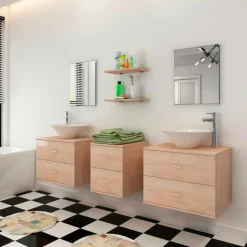 Conjunto de baño Cuba 7 piezas con lavabo beige