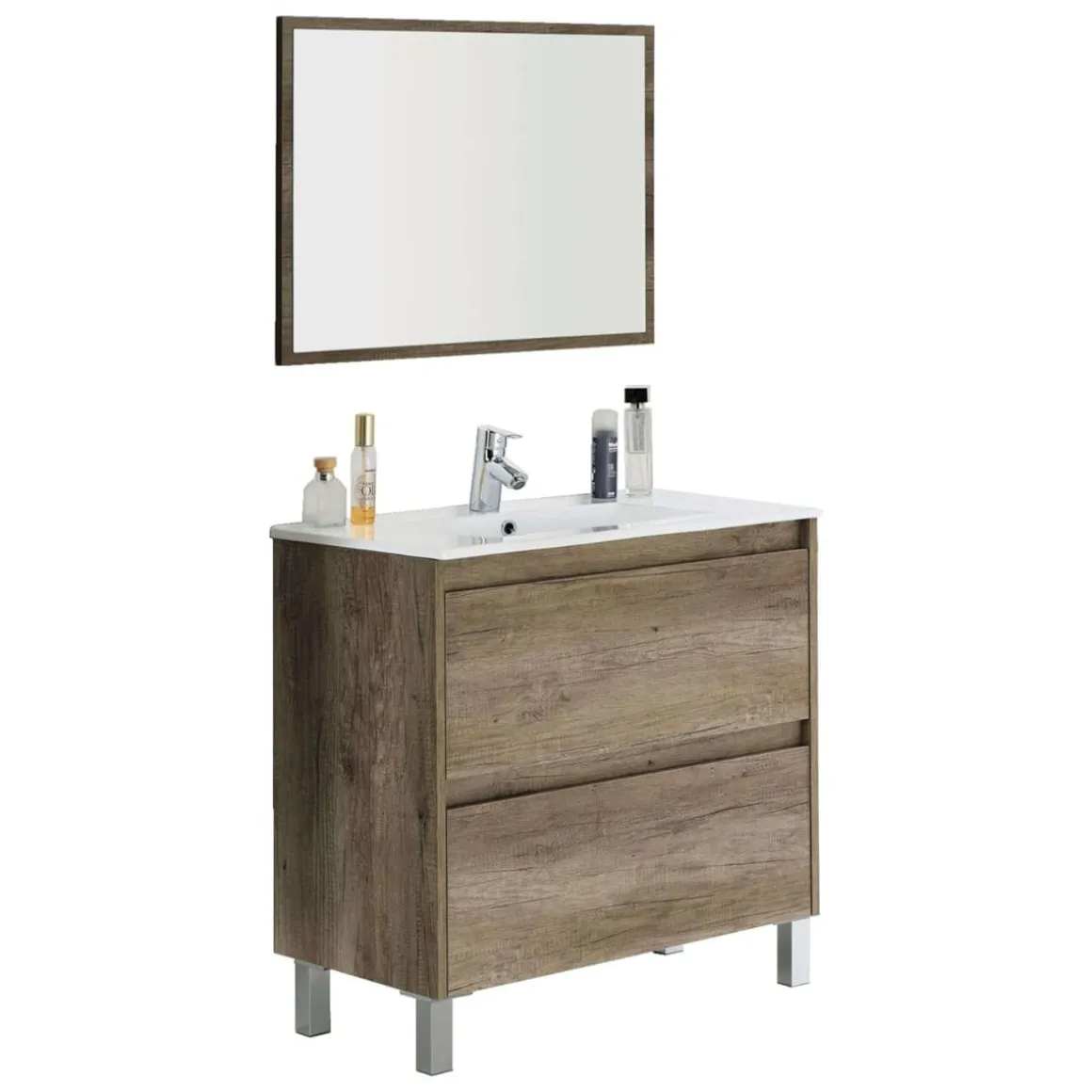 Conjunto de baño Dakota lavabo + mueble + espejo nordik 80 cm