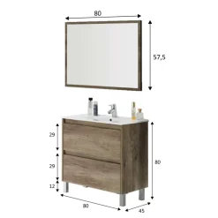 Conjunto de baño Dakota mueble de lavabo + espejo nordik 80 cm