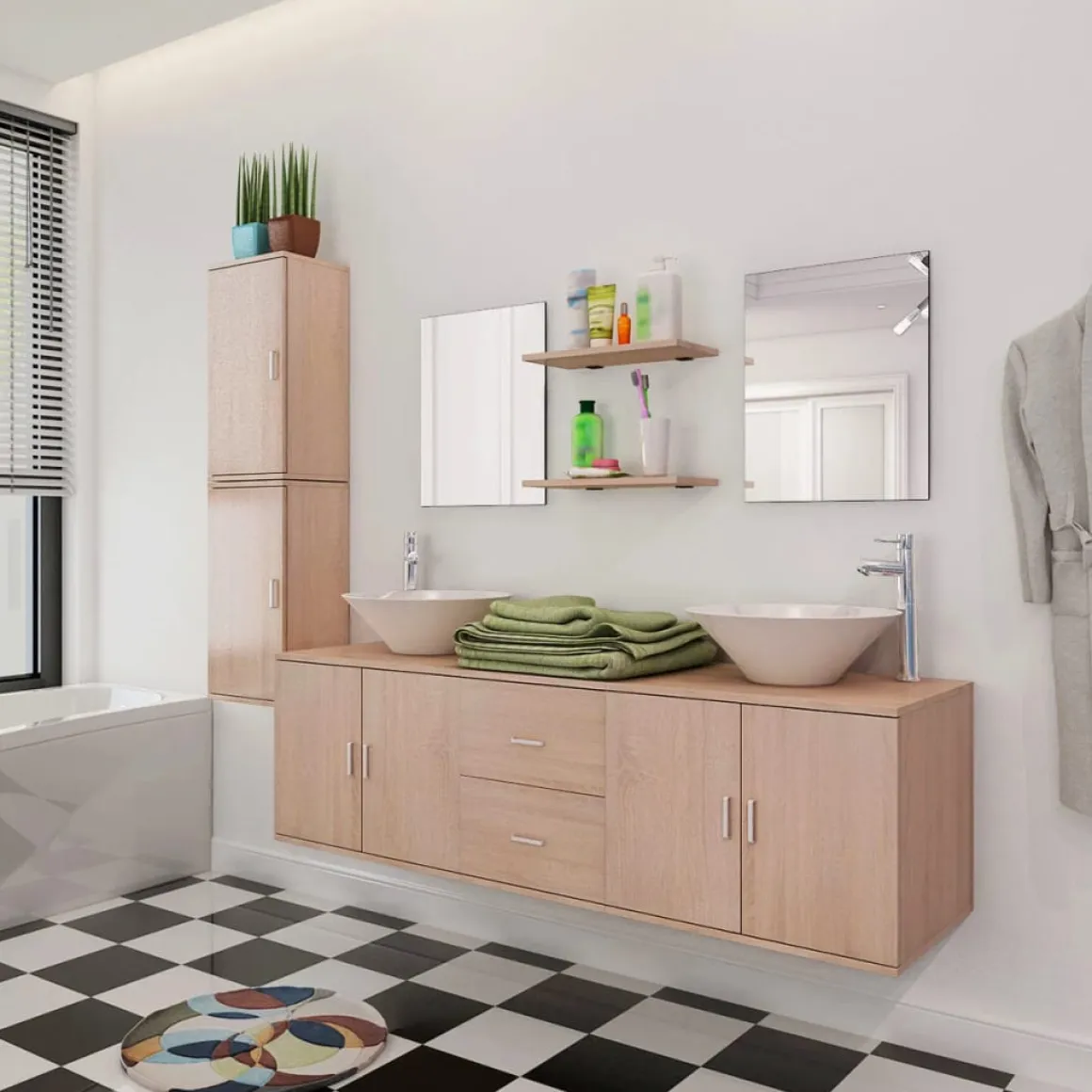 Conjunto de baño Dishio 11 piezas con lavabo y grifo