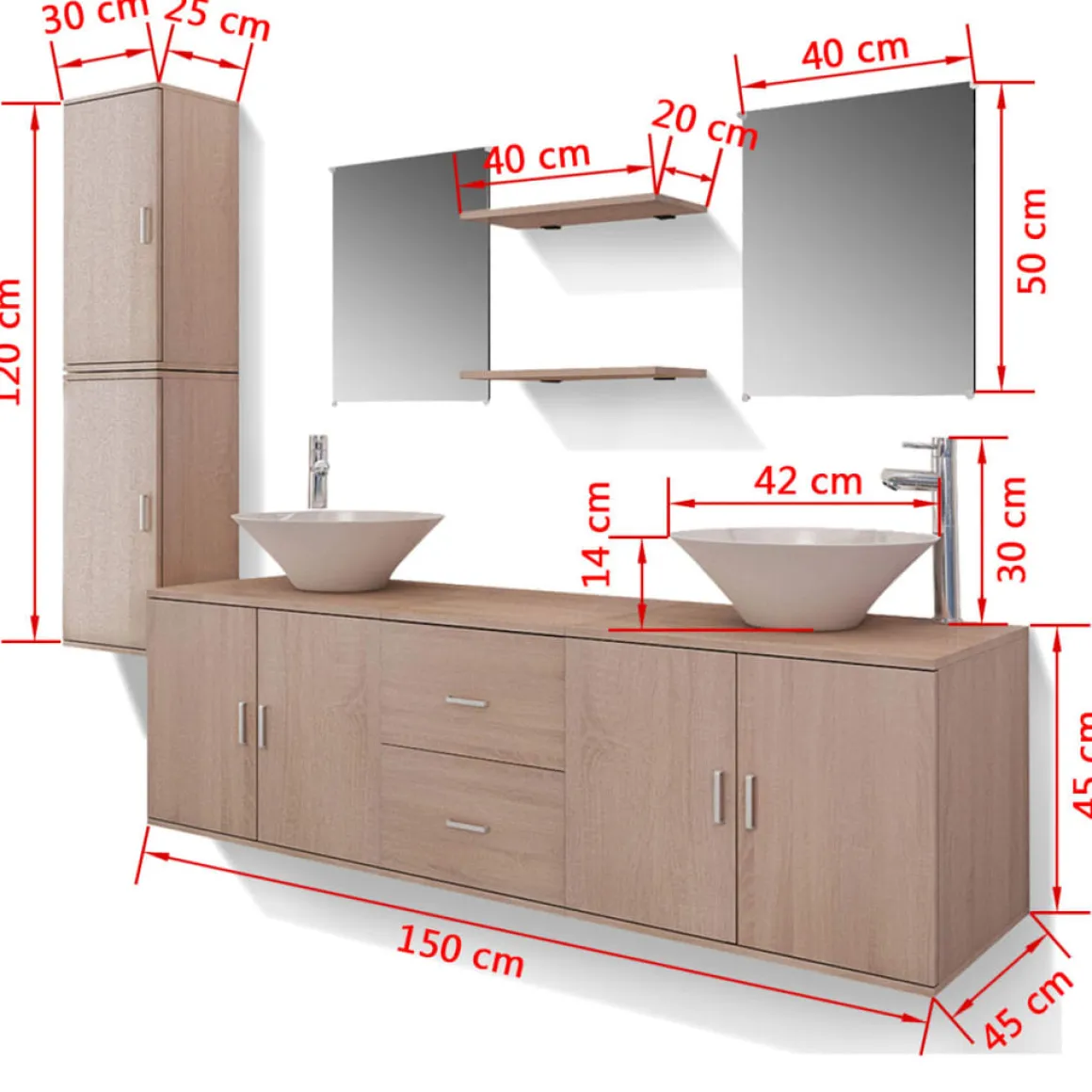 Conjunto de baño Dishio 11 piezas con lavabo y grifo