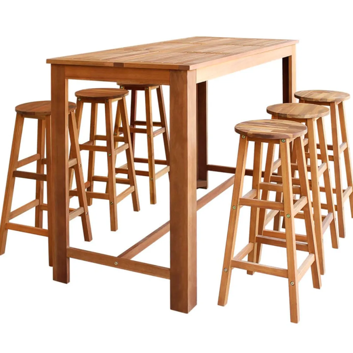 Conjunto de cocina Guadalupe 1 mesa alta + 6 taburetes madera natural