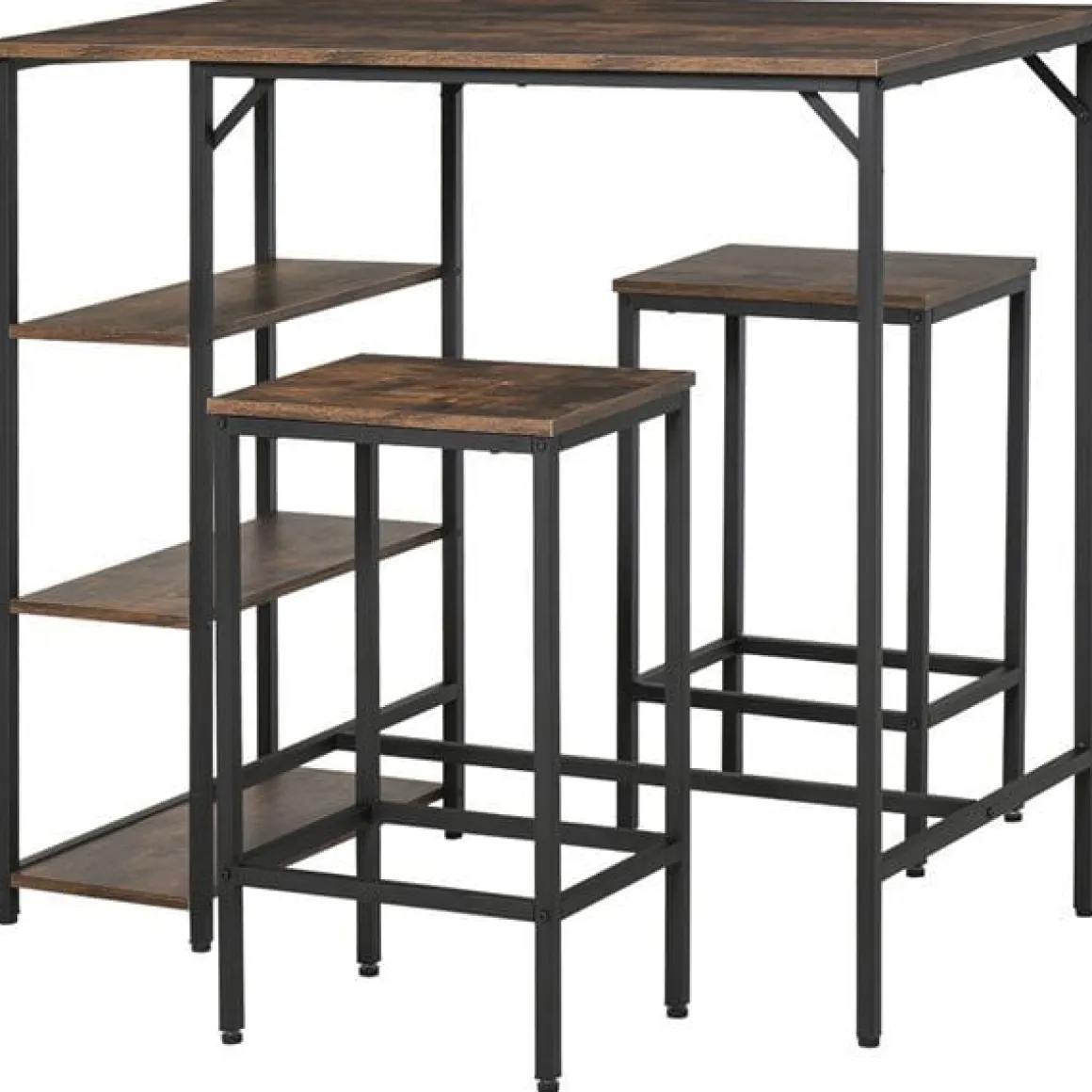Conjunto de cocina Homcom mesa alta con estantes+2 taburetes negro/ marrón rústico