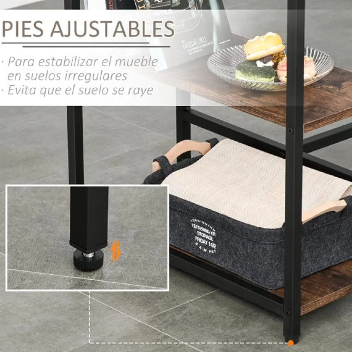 Conjunto de cocina Homcom mesa alta con estantes+2 taburetes negro/ marrón rústico