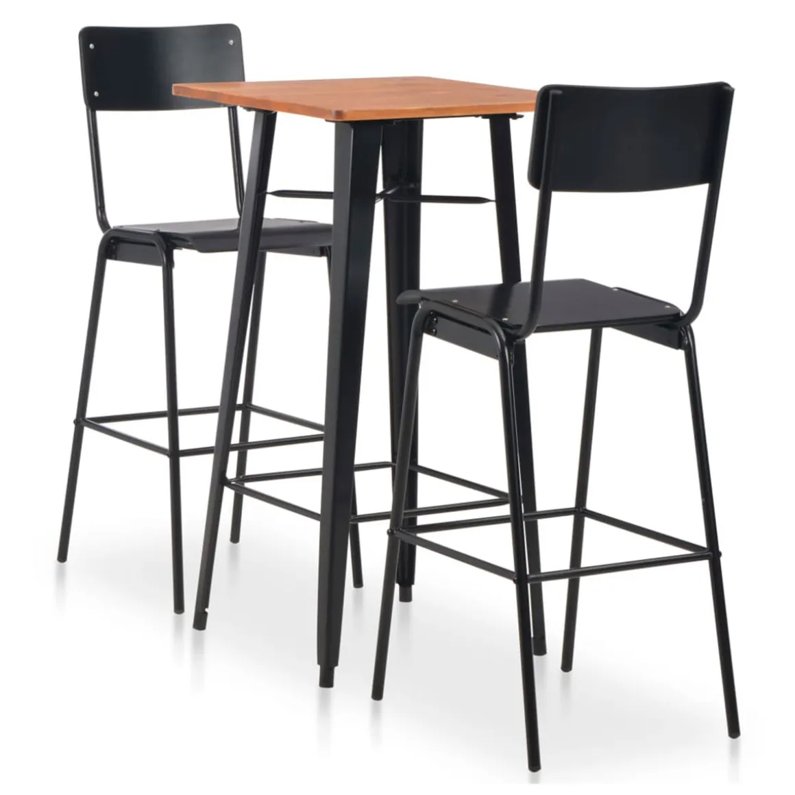 Conjunto de cocina Lena 1 mesa alta + 2 taburetes acero negro/natural
