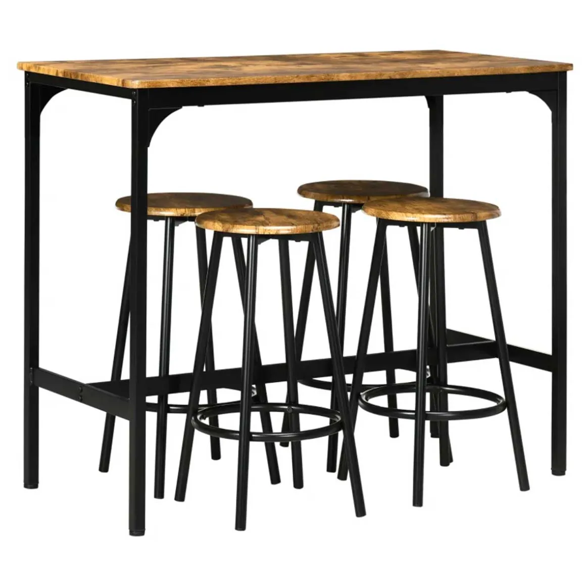Conjunto de comedor Alcalá Homcom 1 mesa + 4 taburetes roble/negro
